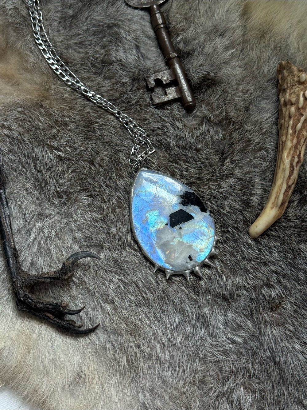 Moonstone Teardrop Pendant Necklace - statement jewelry witchy necklace boho